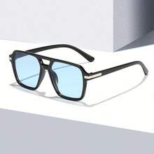 1/2PCS European & American Double-Beam Square Tortoiseshell Frame Fashion Glasses For Women & Men, Casual Outdoor Beach Travel Daily Decorative Eyewear - Multicolor - View 6