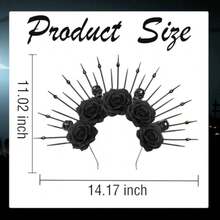 Halloween Halo Crown Gothic Black Roses Spiked Sun Headpiece Mexican Day Of The Dead Flower Goddess Headband For Women Halloween Cosplay Make Up Accessories