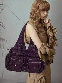 Y2K Vintage Women's Handbag With Large Capacity, Retro Rivets, Multiple Pockets, Personalized Street Shoulder Bag, Fashionable And Detachable Shoulder Strap, Women's Wallet With Multiple Colors To Choose From, Perfect For Parties, Commuting, Gatherings, And Work As A Perfect Fashion Gift