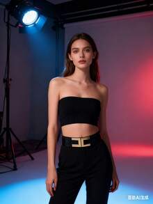 6cm Wide Elastic Belt With Alloy Buckle][ - Negro - Ver 8