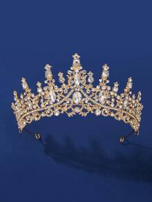 1 pièce Bandeau de mariée de luxe avec décoration de strass en forme de couronne pour femmes. Tiare royale élégante pour mariage. Accessoire de la Saint-Valentin - Doré - Voir 18