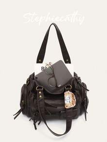 STEPHIECATHY Tas Selempang Wanita, Ukuran Kecil, Unisex, Gaya Retro Kasual Praktis, Cocok untuk Perjalanan Sehari-hari ke Kampus, Terbuat dari Kulit Imitasi PU Lembut Warna Polos, Penutup Resleting, Desain Multi-Saku, Dua Tali Bahu Pendek, Sabuk Pinggang yang Dapat Diatur. - Kopi - View 7