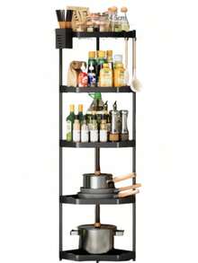 A Kitchen Shelf Countertop Corner Triangle Spice Rack Corner Pendant Corner Storage Wall Hanging Free Punching Shelf - Black Five Layers - View 4