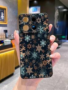 1个冬季雪花图案防震手机壳，UV印刷，兼容、Galaxy、Infinix、Redmi、OPPO、vivo、Realme，国际版，非国内版 - 黑色 - 查看 3