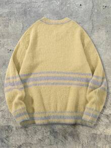 ANDREILEE 男士条纹毛绒保暖圆领长袖套头毛衣，欧美街头时尚，春、秋、冬三季皆宜 - 黃色 - 查看 3