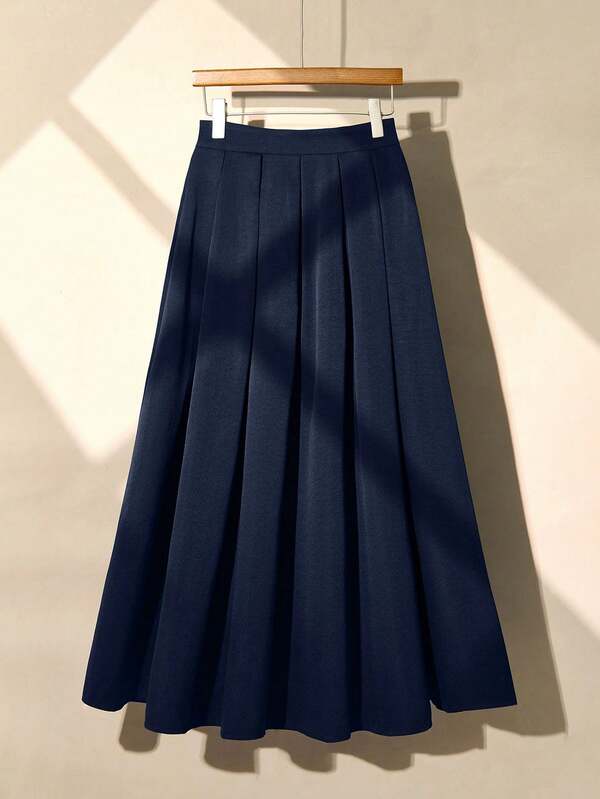 Women's Solid Color Elegant Polyester Skirt, Versatile For Holiday, Office, Date, Travel, All Seasons