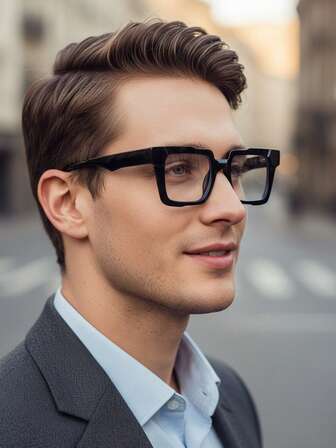 1pc Men's Square Plastic Classic Glasses, Suitable For Casual, Office And Party Accessories