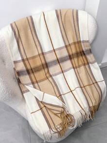 1pc 65*180cm Women's Stylis Two-Color Check, Long Tassels Scarf. Ponchos For Women, Scarfs, Scarves For Women, Scarf Winter, Fall Accessories, More Than Ninety Percent Of People Chose, Suitable For Dates, Casual And Formal Outings, Versatile Fashion Accessories, And Night Date Outfits.