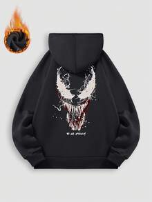 Marvel Damskie bluzki bawełniane, bluzki w stylu ulicznym z fajnym wzorem jadowitego zwierzęcia, czarne bluzy damskie z obniżonymi ramionami, grube, ciepłe, luźne bluzy z kapturem na jesień i zimę, odpowiednie na zimną pogodę - Czarne - Zobacz 5