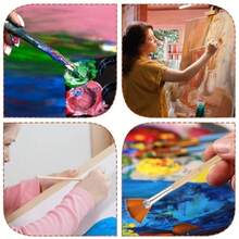 5 Pcs Fan Brushes Wood Paint Fan Brush For Painting Long Handle Mini Paint Brushes Nylon Paint Brush Kit For Acrylic Oil Watercolor Gouache Painting - 木質色 - 查看 5