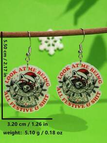 1 Pair Cute & Creative Unique Christmas Raccoon Earrings, Suitable For Holiday Parties And Daily Wear, Women Jewelry
