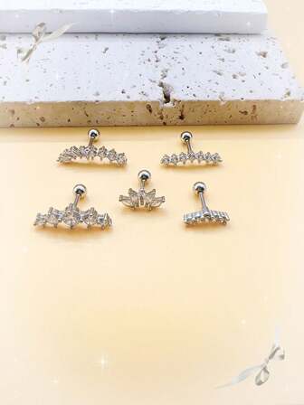 Rhinestone Body Piercing Earrings, Silver-Plated Alloy Hypoallergenic Cartilage Studs, Suitable For Daily Wear