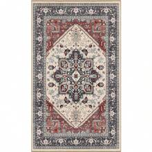 Soft Neutral Area Rugs 5x7, Washable Rug With Non Slip Backing, 5 X 7 Faux Cashmere Low-Pile Carpet, Cream White & Blue & Light Brown,  2025 Design - Black & Red - View 8