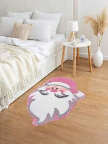 1PC Pink Santa Claus Christmas Mat - Soft, Machine-Made, Washable, Ideal For Bedroom & Indoor Decor, Festive Holiday Mat With Santa Design, Christmas Decorations, Durable Construction, Home Decorators, Christmas Mat, Kitchen Mat, Accessory ﻿
