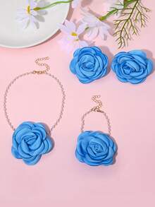 1 套耳环 + 1 条项链 + 1 条手链，法式复古优雅玫瑰花仿珍珠项链、手链、耳环首饰套装，适合女性日常、宴会、婚礼、伴娘、派对穿着，四季皆宜，节日礼物 - 首飾套裝 - 查看 4