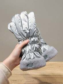 1双女士冬季手套，加厚毛绒内衬触摸屏保暖手套，适用于骑行、登山、滑雪、防风防寒、摩托车毛绒手套、触摸屏手套防水面料