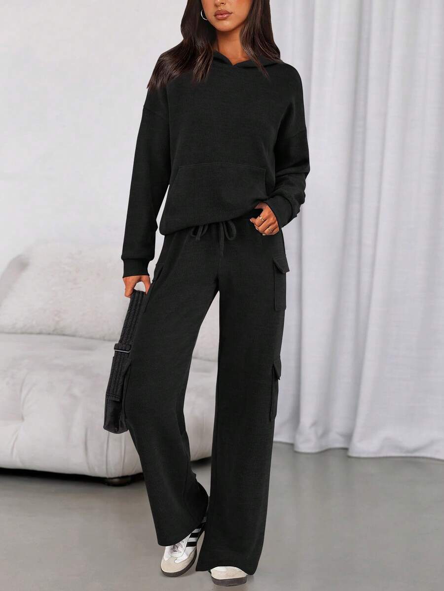 PRETTYGARDEN Women's  Spring Fall  Sweatsuits 2 Piece Sets  Outfits Lounge Matching Hoodie Set Travel Going Out Outfits Track Suits Winter Clothes New Years Valentine Vacation Outfits For Women Sweatsuit Set Women - 黑色 - 查看 1