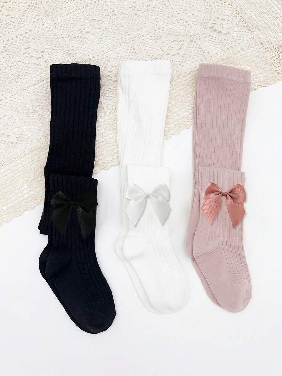 3 双女童可爱蝴蝶结打底裤，女童百搭纯色百搭打底裤