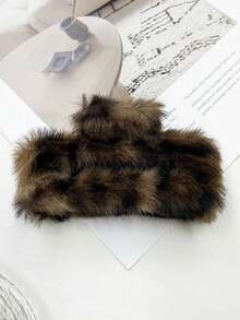 Set de 3 pinzas para el cabello de mujer con estampado de leopardo de piel sintética, accesorios para el cabello de invierno