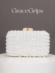 Túi cầm tay hình hộp họa tiết ngọc trai thanh lịch dành cho nữ, túi xách dạ hội, túi xách cưới lãng mạn, túi đựng váy dạ hội quyến rũ/tinh tế, ví hình hộp màu trắng sáng bóng, kèm dây đeo kim loại, lý tưởng làm quà tặng ngày lễ - trắng - Xem 2