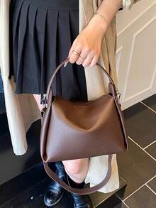 Women's Handbag, Fashion Minimalist Business Casual Tote Bag, Elegant Shoulder Bag, Black Bucket Bag - Coffee - View 3