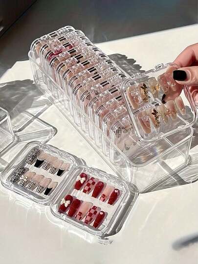 11pcs Transparent Nail Care Storage Box, Jewelry Storage Box, Jewelry Storage Box, Tasteless Nail Care Display Rack, Portable Dust-Proof And Moisture-Proof Storage Box