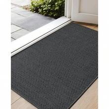 17"X29" Indoor Front Door Mat, Ultra Non-Slip Rubber Backed Dirt Trapper, Low Profile Thin Washable, Easy Clean Entryway Rug, Khaki (Rolled-Up NO Creases) - 灰色 - 查看 1