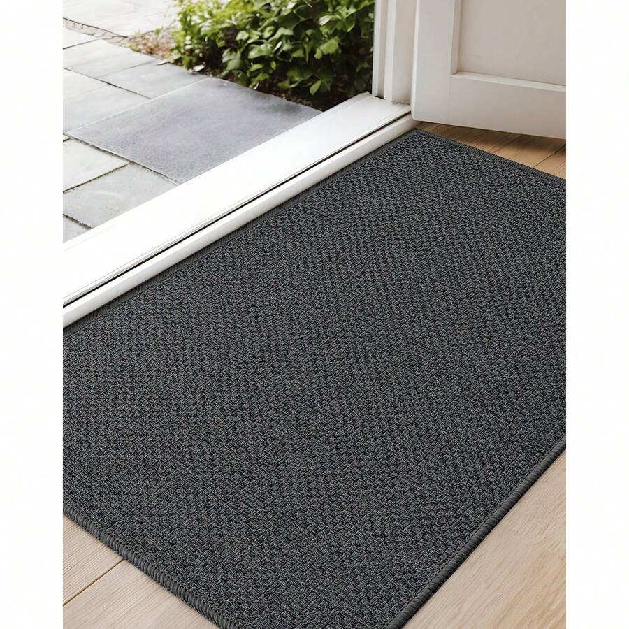 17"X29" Indoor Front Door Mat, Ultra Non-Slip Rubber Backed Dirt Trapper, Low Profile Thin Washable, Easy Clean Entryway Rug, Khaki (Rolled-Up NO Creases) - 灰色 - 查看 1