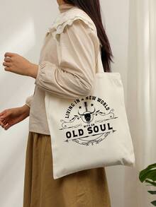 1 Pc Living In A New World With An Old Soul Shoulder Bag For Travel Daily Commute Women's Reusable Shopping Bag, Best Gift For Her,  Folding Shoulder Bag Summer Beach Holiday Bag Oliver Anthony Rich Men Lover Merch