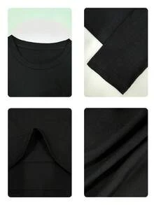 女士黑色纯棉长袖圆领常规下摆T恤，适合春夏度假穿着，可机洗，版型合身，女士长袖T恤，夏季服装，休闲衬衫，面料舒适，女士套头衫，情人节礼物，送给女朋友的礼物 - 黑色 - 查看 10