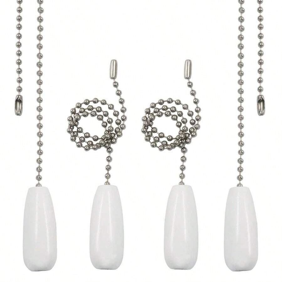 4Pcs Ceiling Fan Pull Chain Extender 12Inch Fan Pull Chain Decorative, Wooden Beaded Ball Chains Ceiling Fan Lamp DecorationWhite - 4 + White - View 1