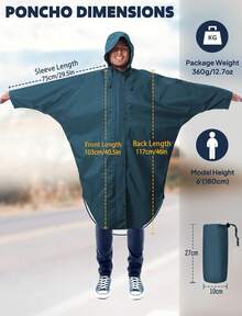 Poncho de lluvia impermeable Anyoo para adultos, ligero, reutilizable, para senderismo, chaqueta con capucha para actividades al aire libre - Negro - Ver 3