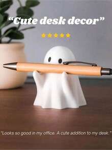 1pc Cute Ghost Pen Holder, Face Resin Desktop Storage Box, Funny Pen Stand Craft Decor, Cartoon Inspired Office Desk Accessories, Multi-Function Pen Organizer & Desk Supplies, Halloween Desktop Decoration, Gift For Friends & Birthday