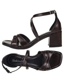 Women's Sandal Square Block Heel Shekinah Cross Straps Super Light Comfortable Modern Party Simple Elegant PVC Buckle Party 2025 - 鏽棕色 - 查看 8