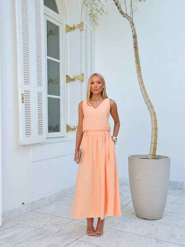 CONJUNTO FEMININO SAIA LONGA BLUSA CAMISA ALFAIATARIA CHIC ELEGANTE CONTEMPORÂNEO