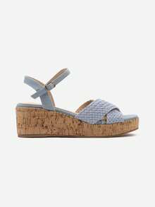 Women's Woven Wedge Sandals - Summer Casual Beach Travel - Blue - View 3