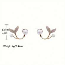Women's Elegant Mermaid Tail Earrings – Gold Alloy Crystal-Inlaid Studs, Daily/Formal Jewelry, All-Season Mermaid Gift, Minimalist, Sequined Details - Vàng - Xem 9