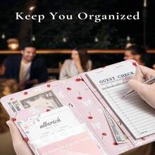 Mymazn Server Books For Waitress Book Waiter Book, Serving Book With Money Pockets, Cute Waitress Accessories Fits Server Apron, Pink Cherry - Grey - View 7