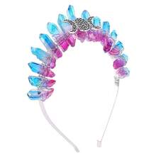 Bubbmi Raw Crystal Crown Headband Natural Quartz Rhinestone Tiara Hair Hoop Women Girls For Wiccan Goddess Cosplay Wedding Parties Photography{"Color_name":"MERMAID"} - NÀNG TIÊN CÁ - Xem 2