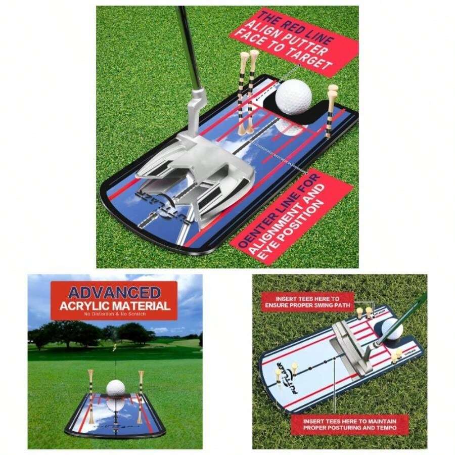 Putting Mirror With 6 Tees, Putting Mirror Training Aid Practice Putting Trainer, Gifts Men - Red - View 1