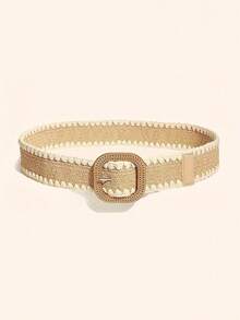 1 Stück handgefertigter gehäkelter Stroh gewebter breiter Taillengürtel mit quadratischer Schnalle, bohemian, vintage, elegant, lässig, süß, geeignet für Kleider, Röcke, Alltag, Straße, Strand, Reisen