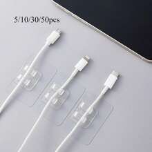 5/10/30/50pcs Plastic Transparent Hooks, No Drill Cable Clips, Self-Adhesive Hangers - Suitable For Hanging String Lights, Christmas Decoration, Cable Management, Home Organization