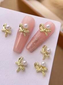 10 phụ kiện trang trí móng tay ngọc trai nơ bạc-vàng thời trang và tối giản, quà tặng bằng hợp kim 3D tự làm cho bé gái, đá giả móng, đồ dùng làm móng, phụ kiện tự làm đa năng để trang trí móng tay, ốp điện thoại, giày dép, quần áo, túi xách, v.v. - Nhiều màu - Xem 7