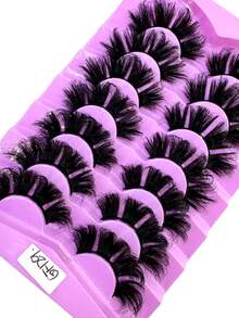 HBZGTLAD 7 pares de pestañas postizas dramáticas y esponjosas con efecto de ojo de gato, pestañas gruesas y esponjosas que parecen pestañas DD rizadas y frizadas, apariencia natural de pestañas sintéticas de visón 3D esponjosas y rusas, reutilizables para uso diario y práctica de pestañas