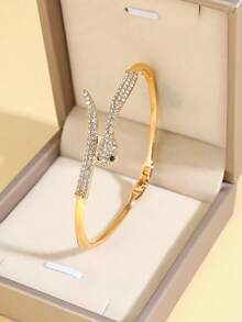 1pc Snake-Shaped Crystal Bangle Bracelet - Serpentine Design With Sparkling Crystals - Chic Accessory For Elegant Outfits