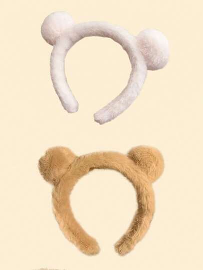 2pcs/1pc Cute Beige Panda Ear Headband, Adult & Kids Halloween Autumn/Winter Costume Party Decoration Prop, Cosplay Accessory