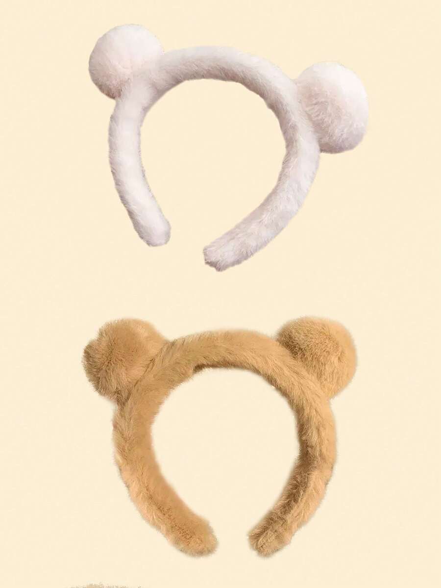 2 pièces/1 pièce Serre-tête mignon à oreilles de panda beige, accessoire de costume d'Halloween, de fête d'automne/hiver pour adultes et enfants, accessoire de cosplay