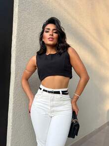 Mon Jeans Pants Without Lycra Women's High Waist Pants Feminine Fashion - Off com cinto - 查看 2
