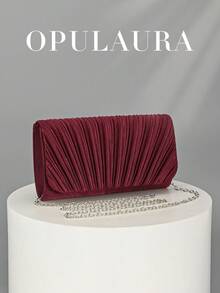 OpulAura 闪亮金属翻盖手拿包，奢华皮革晚宴包，闪亮正式手拿包，适合晚会、派对、婚礼、生日 - 适合正式礼服、伴娘、生日礼物 - 酒紅色 - 查看 1