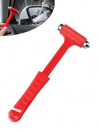 1个便携式长柄红色应急锤，实心二合一逃生锤，破窗逃生锤，消防安全应急破窗器